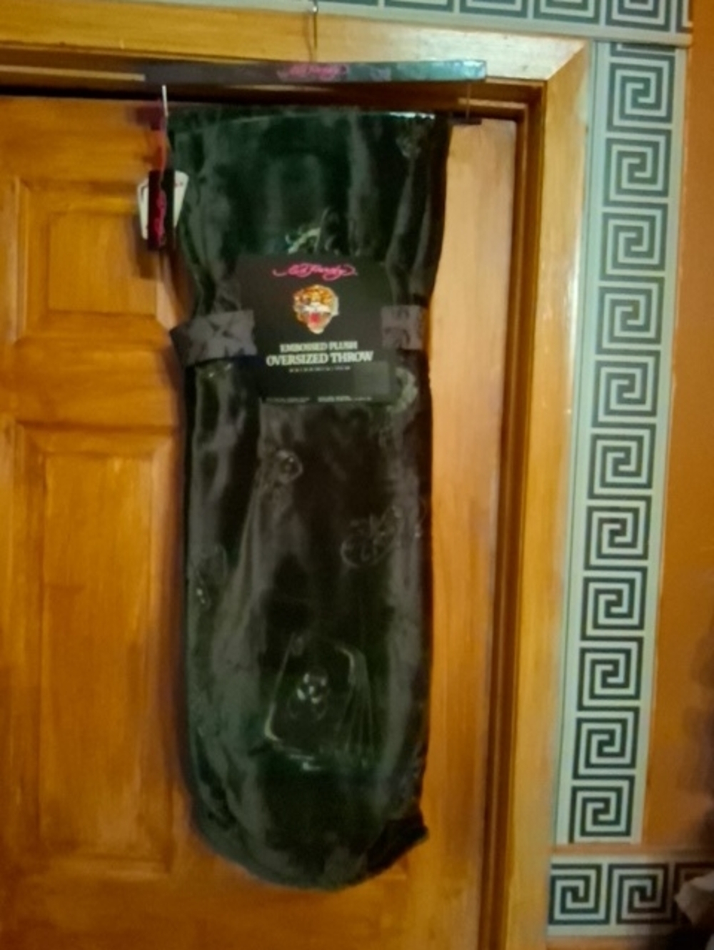 Ed Hardy Black Embossed Plush Oversized Throw